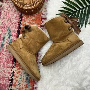 UGG Brown Tan Tie Bow Bailey Bow II Boot 8 in Chestnut Style 1098075 Winter